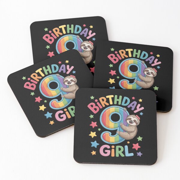 Item preview, Girl 9th Birthday Sloth 9 Year Old B-day Party Kids designed and sold by SIGORDESIGN.