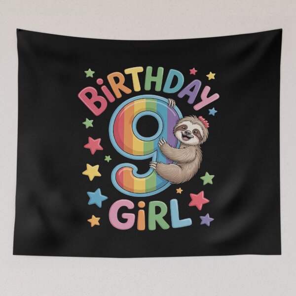 Item preview, Girl 9th Birthday Sloth 9 Year Old B-day Party Kids designed and sold by SIGORDESIGN.