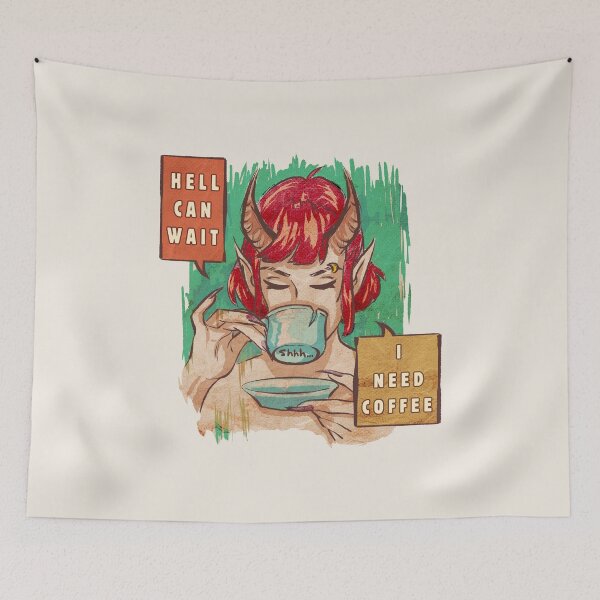 Item preview, Hell Can Wait I Need Coffee- Bold Demon Girl Retro Comic Design designed and sold by DanniDan.