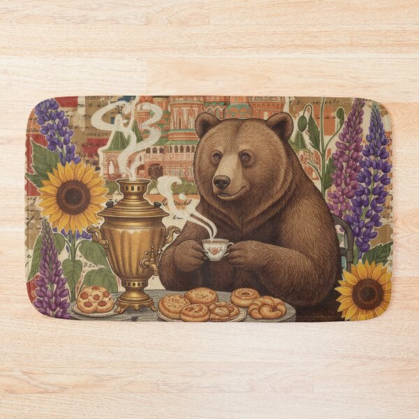 Item preview, Russian Bear Tea Samovar St Basil Vintage Collage designed and sold by CoffeeinBloom.