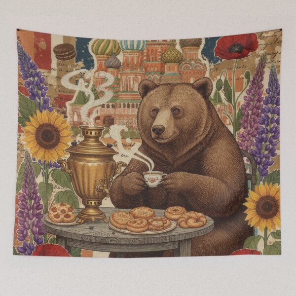 Item preview, Russian Bear Tea Samovar St Basil Vintage Collage designed and sold by CoffeeinBloom.