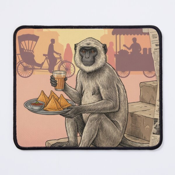 Item preview, Vintage India Collage Monkey Chai Samosas Rickshaw Poster designed and sold by CoffeeinBloom.