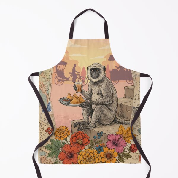 Item preview, Vintage India Collage Monkey Chai Samosas Rickshaw Poster designed and sold by CoffeeinBloom.