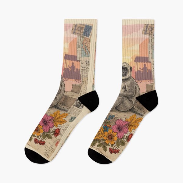 Item preview, Vintage India Collage Monkey Chai Samosas Rickshaw Poster designed and sold by CoffeeinBloom.