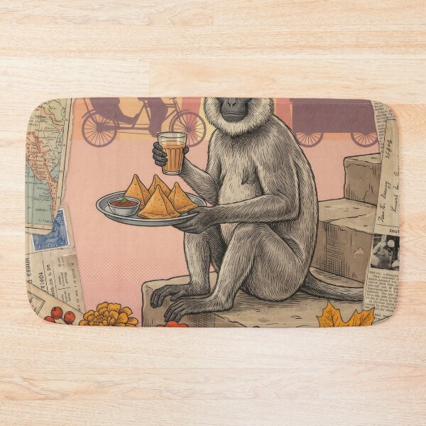 Item preview, Vintage India Collage Monkey Chai Samosas Rickshaw Poster designed and sold by CoffeeinBloom.