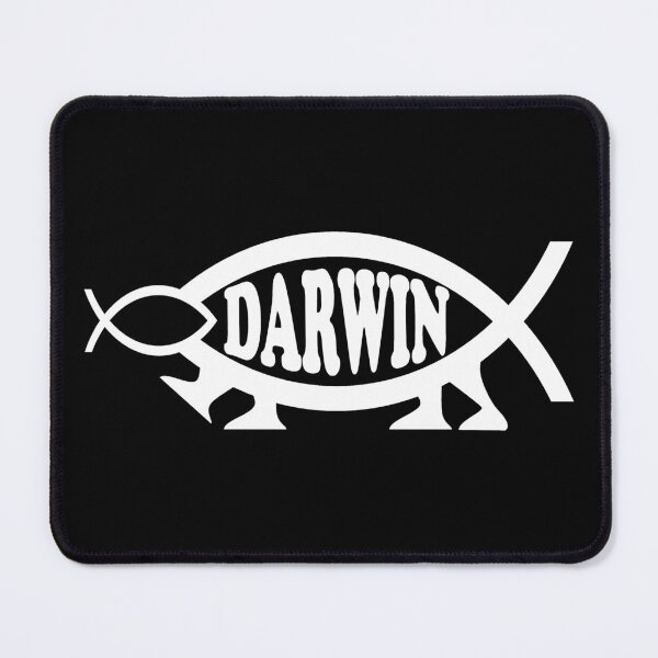 Item preview, Funny Nerdy Darwin Fish Eating Smaller Fish Symbol with Legs White Text designed and sold by MathWare MathClips.