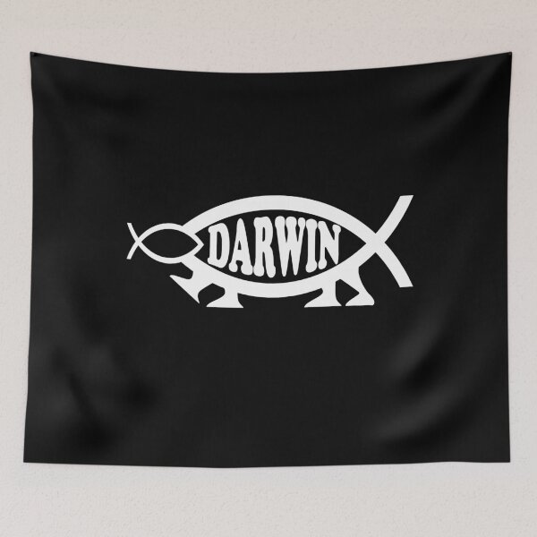 Item preview, Funny Nerdy Darwin Fish Eating Smaller Fish Symbol with Legs White Text designed and sold by MathWare MathClips.