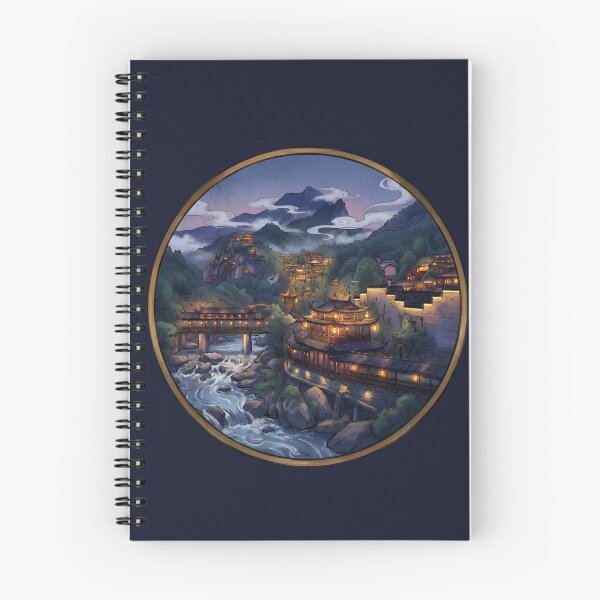 Aperçu de l'œuvre Nuit au village de Lushan : Lanternes du ruisseau de montagne créée et vendue par HBR-Graphics.