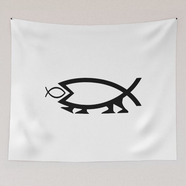 Item preview, Funny Nerdy Big Fish Eating Smaller Fish Symbol with Legs Black Text designed and sold by MathWare MathClips.