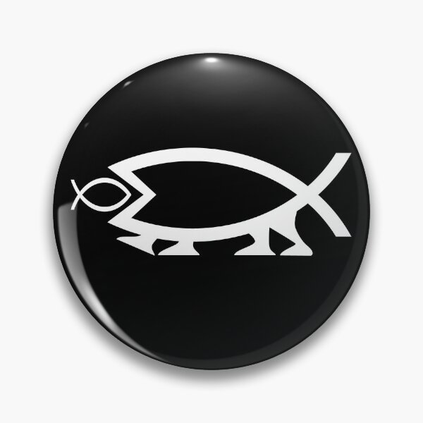 Artikelvorschau, Lustiges Symbol für einen nerdigen, großen Fisch, der einen kleineren Fisch mit Beinen frisst (weißer Text) entworfen und verkauft von MathWare MathClips.