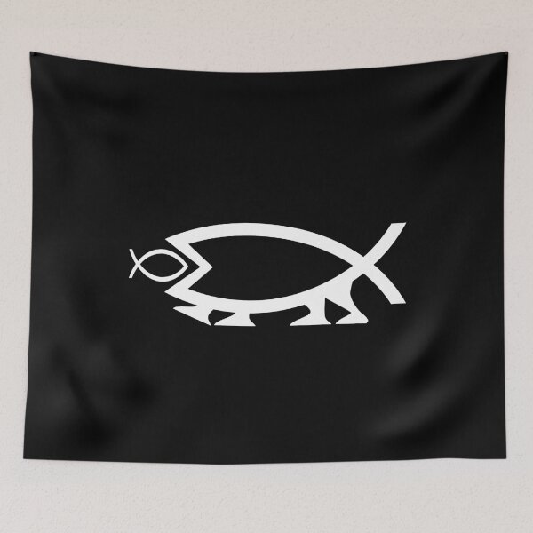 Item preview, Funny Nerdy Big Fish Eating Smaller Fish Symbol with Legs White Text designed and sold by MathWare MathClips.