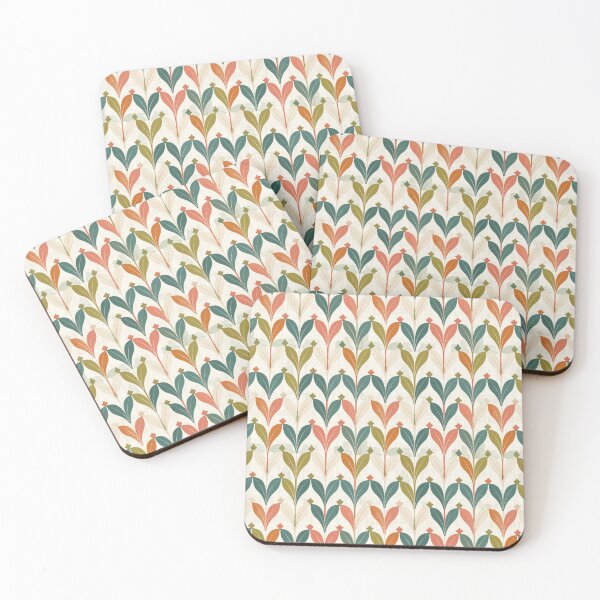 Item preview, Retro Botanical Leaf Pattern • Midcentury Teal, Olive & Coral designed and sold by baheeya.