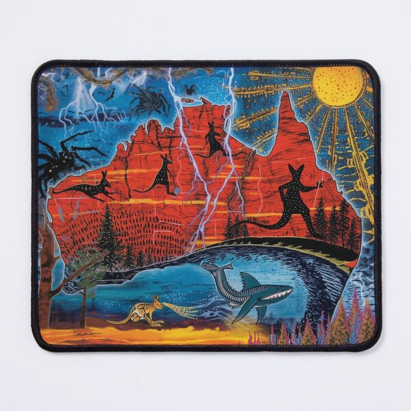Item preview, Vibrant Australia Map Art with Uluru, Kangaroos, Sydney Opera House and Great Barrier Reef Shark designed and sold by TitanRN.