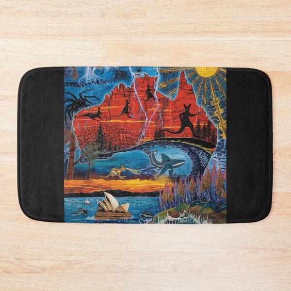 Item preview, Vibrant Australia Map Art with Uluru, Kangaroos, Sydney Opera House and Great Barrier Reef Shark designed and sold by TitanRN.
