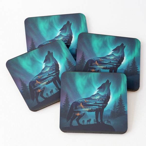 Item preview, Howling Wolf Silhouette Under Aurora Borealis Northern Lights Landscape designed and sold by TitanRN.