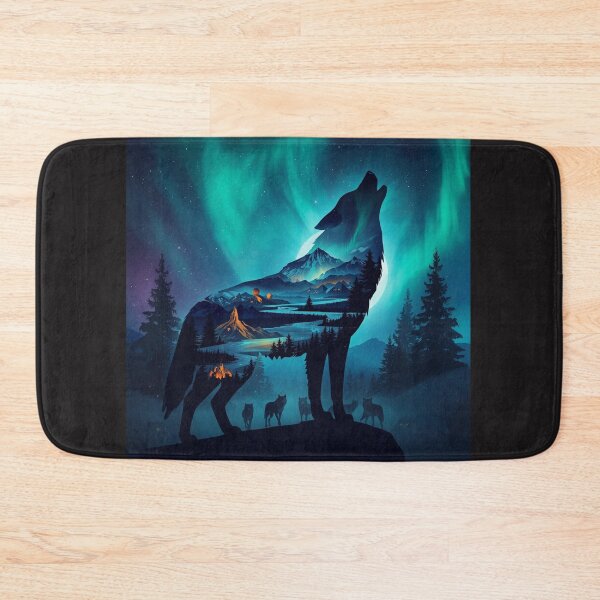 Item preview, Howling Wolf Silhouette Under Aurora Borealis Northern Lights Landscape designed and sold by TitanRN.