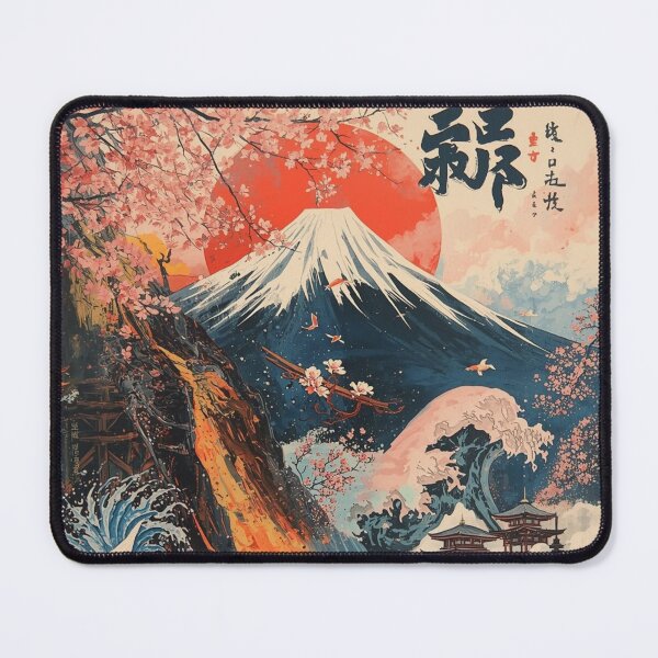Item preview, Mount Fuji Cherry Blossom Koi Fish Japanese Art - Ukiyo-e Style Landscape with Waves and Pagoda designed and sold by TitanRN.