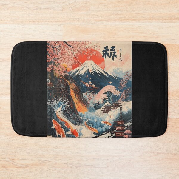 Item preview, Mount Fuji Cherry Blossom Koi Fish Japanese Art - Ukiyo-e Style Landscape with Waves and Pagoda designed and sold by TitanRN.