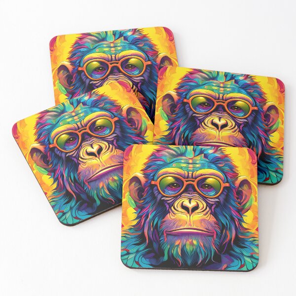 Item preview, Monkey wearing glasses in psychedelic colors designed and sold by Mianku | Für das Leben.
