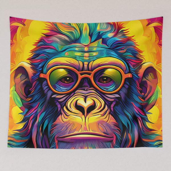 Item preview, Monkey wearing glasses in psychedelic colors designed and sold by Mianku | Für das Leben.