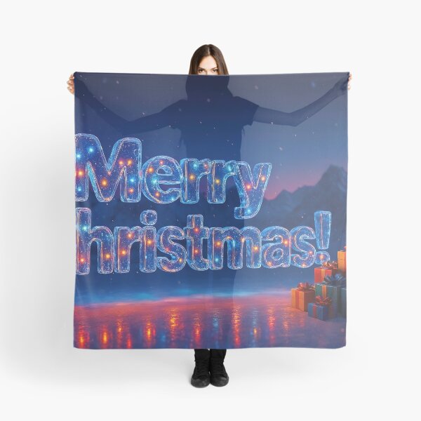Item preview, An icy Merry Christmas greeting in a winter evening mountain landscape with gifts designed and sold by 4Seasons.