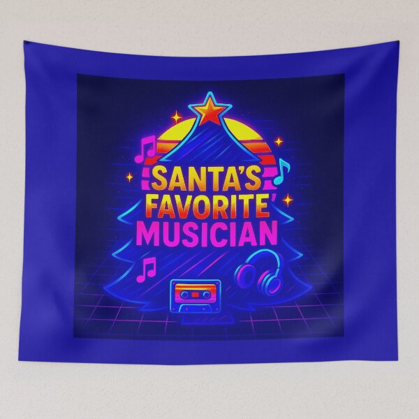 Item preview, Santa’s Favorite ⭐ Musician ⭐ – 80's Synthwave Glow Edition designed and sold by WheelieGdArt.