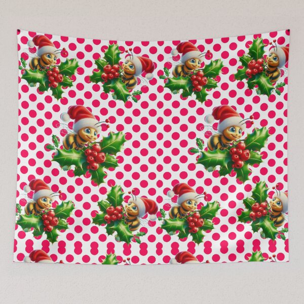 Item preview, Cute Christmas Bee Seamless Pattern with Santa Hat and Holly designed and sold by HopeAndHustle.