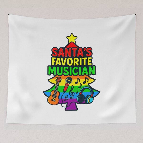 Item preview, Santa’s Favorite ⭐ Musician ⭐ – Rainbow Holiday Music Tree with Guitar, Mic & Notes – LGBTQIA+ designed and sold by WheelieGdArt.