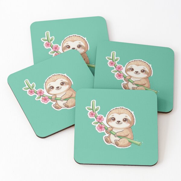 Item preview, Cute Sloth Sticker with Pink Hibiscus Flowers | Tropical Kawaii Decal designed and sold by Ahilwani.
