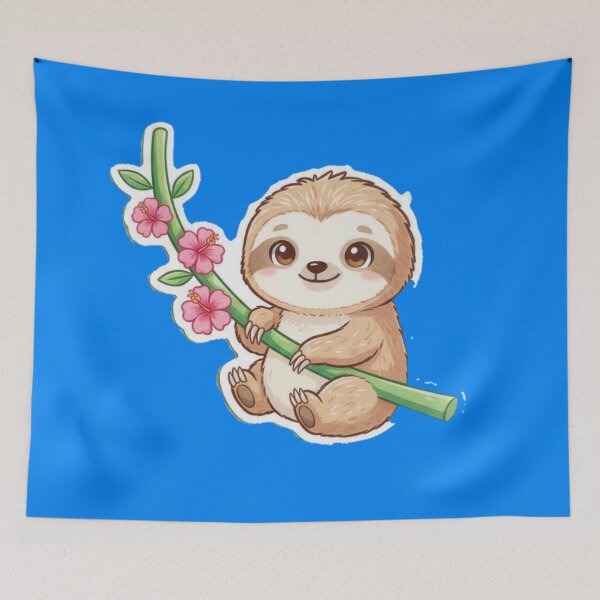 Item preview, Cute Sloth Sticker with Pink Hibiscus Flowers | Tropical Kawaii Decal designed and sold by Ahilwani.