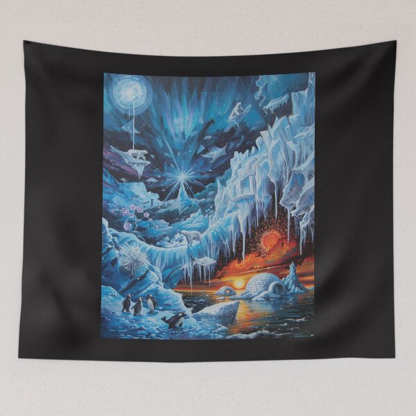 Item preview, Surreal Aurora Borealis Arctic Fantasy Landscape with Polar Bears and Penguins designed and sold by TitanRN.
