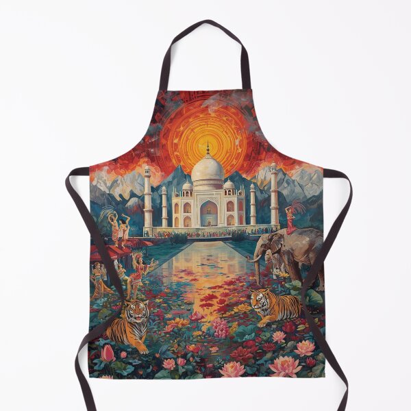 Item preview, Vibrant Taj Mahal Fantasy Art with Tigers, Elephant, Lotus Pond and Peacock Feathers – Indian Culture Illustration designed and sold by TitanRN.
