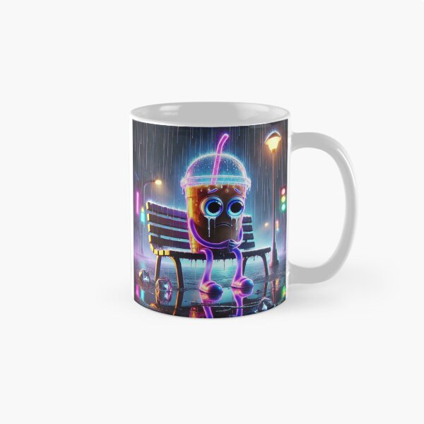 Item preview, Crying Iced Coffee – Sad Neon Mood Illustration designed and sold by ComedyInkFactor.
