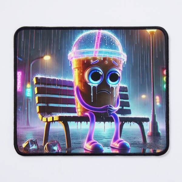 Item preview, Crying Iced Coffee – Sad Neon Mood Illustration designed and sold by ComedyInkFactor.
