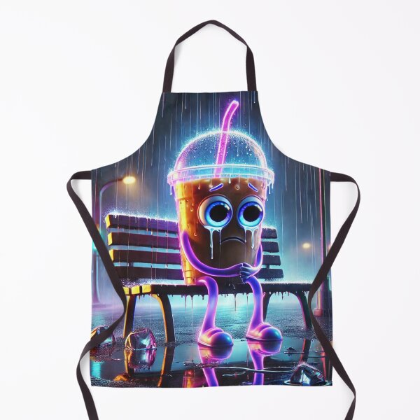 Item preview, Crying Iced Coffee – Sad Neon Mood Illustration designed and sold by ComedyInkFactor.