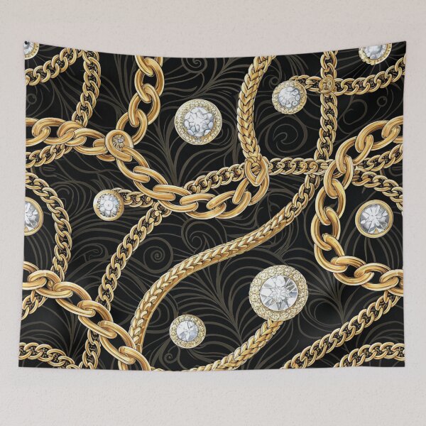 Artikelvorschau, Luxuriöses Goldketten- und Diamantmuster – Nahtloses Vintage-Barock-Design für Tassen, Tragetaschen und Wanddekoration entworfen und verkauft von CHRONIN.