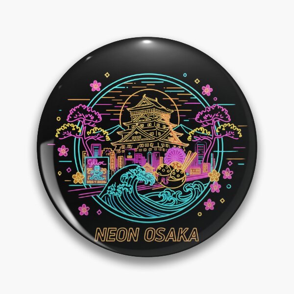 Item preview, Vaporwave Neon Osaka Castle & Takoyaki - Dotonbori Great Wave Japanese City Aesthetic designed and sold by esterter.