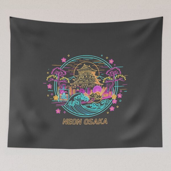 Item preview, Vaporwave Neon Osaka Castle & Takoyaki - Dotonbori Great Wave Japanese City Aesthetic designed and sold by esterter.