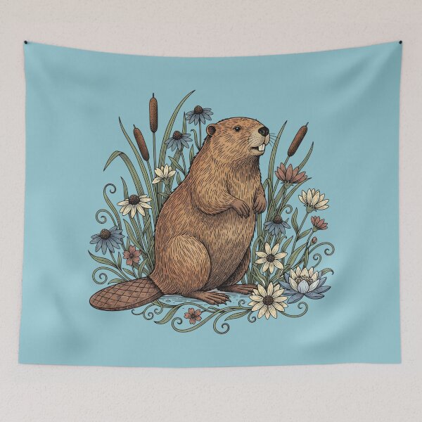 Item preview, Beaver With Wild River Flowers And Cattails  designed and sold by BirdsnStuff.