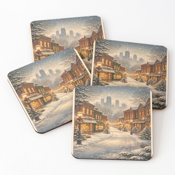 Item preview, Chicago Vintage Christmas Winter Village – Nostalgic Retro Holiday City Illustration designed and sold by Globalcitytees.