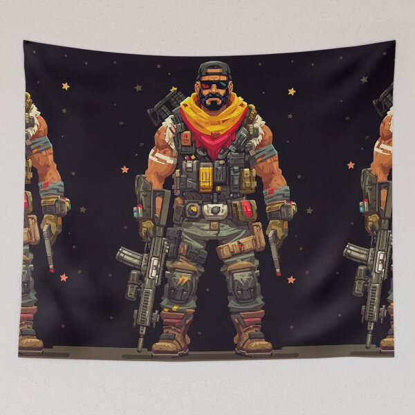 Item preview, Muscular mercenary with red scarf and dark sunglasses designed and sold by Piotrek0001.