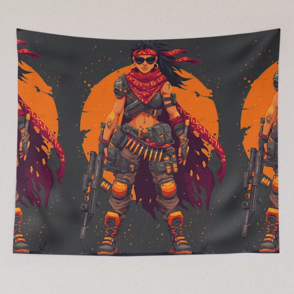 Item preview, Female warrior with red bandana and assault rifle designed and sold by Piotrek0001.