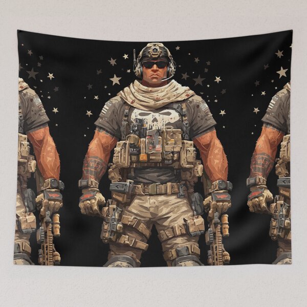 Item preview, Muscular operator wearing skull shirt and tactical vest designed and sold by Piotrek0001.