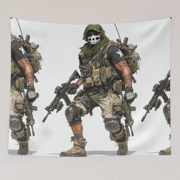 Item preview, Heavy backpack soldier wearing skull mask and cap designed and sold by Piotrek0001.
