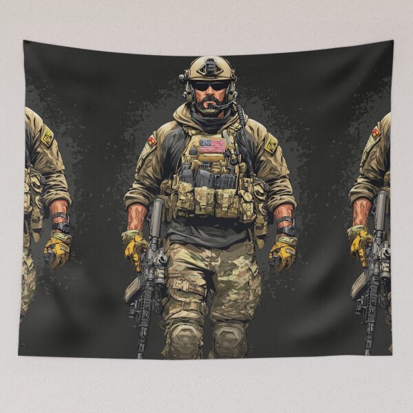 Item preview, Bearded american operator with sunglasses and tactical headset designed and sold by Piotrek0001.