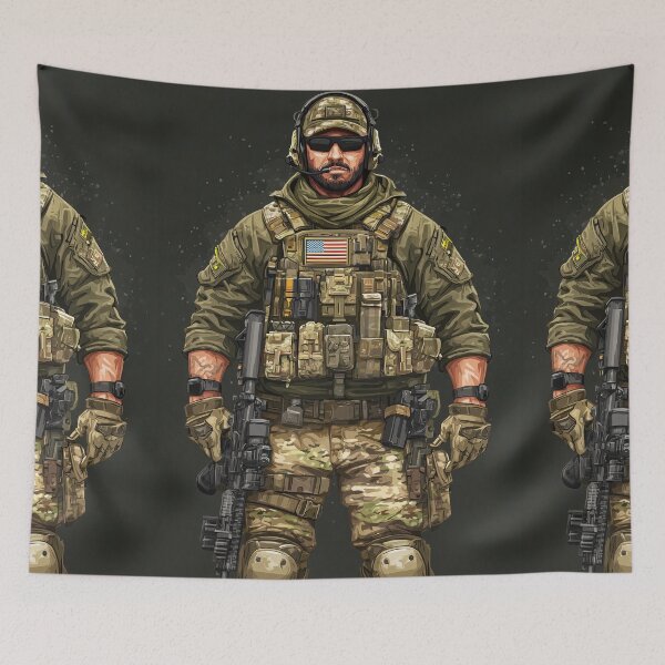 Item preview, Stoic bearded soldier with cap and dark sunglasses designed and sold by Piotrek0001.