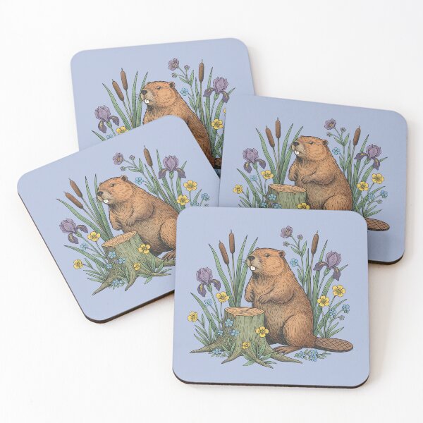 Item preview, Beaver With Tree Stump Irises And River Flowers  designed and sold by BirdsnStuff.