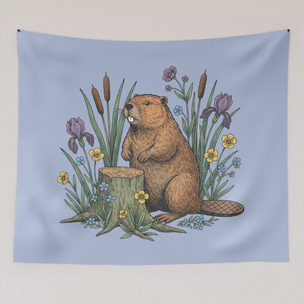 Item preview, Beaver With Tree Stump Irises And River Flowers  designed and sold by BirdsnStuff.