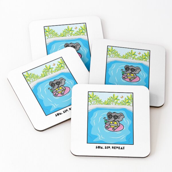 Item preview, Sun, Sip, Repeat: Elephant floating in pool with cocktail designed and sold by WowStudiosAus.
