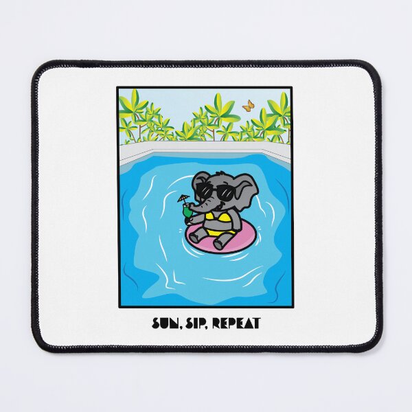 Item preview, Sun, Sip, Repeat: Elephant floating in pool with cocktail designed and sold by WowStudiosAus.